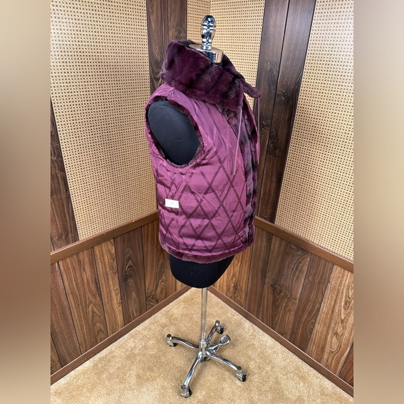 CAROLINA HERRERA DESIGNER DYED EGGPLANT SHEARED WEASEL FUR VEST JACKET COAT 8 M - Picture 8 of 12
